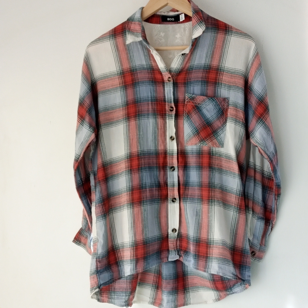 UO BDG Small Lace Back Plaid Shirt